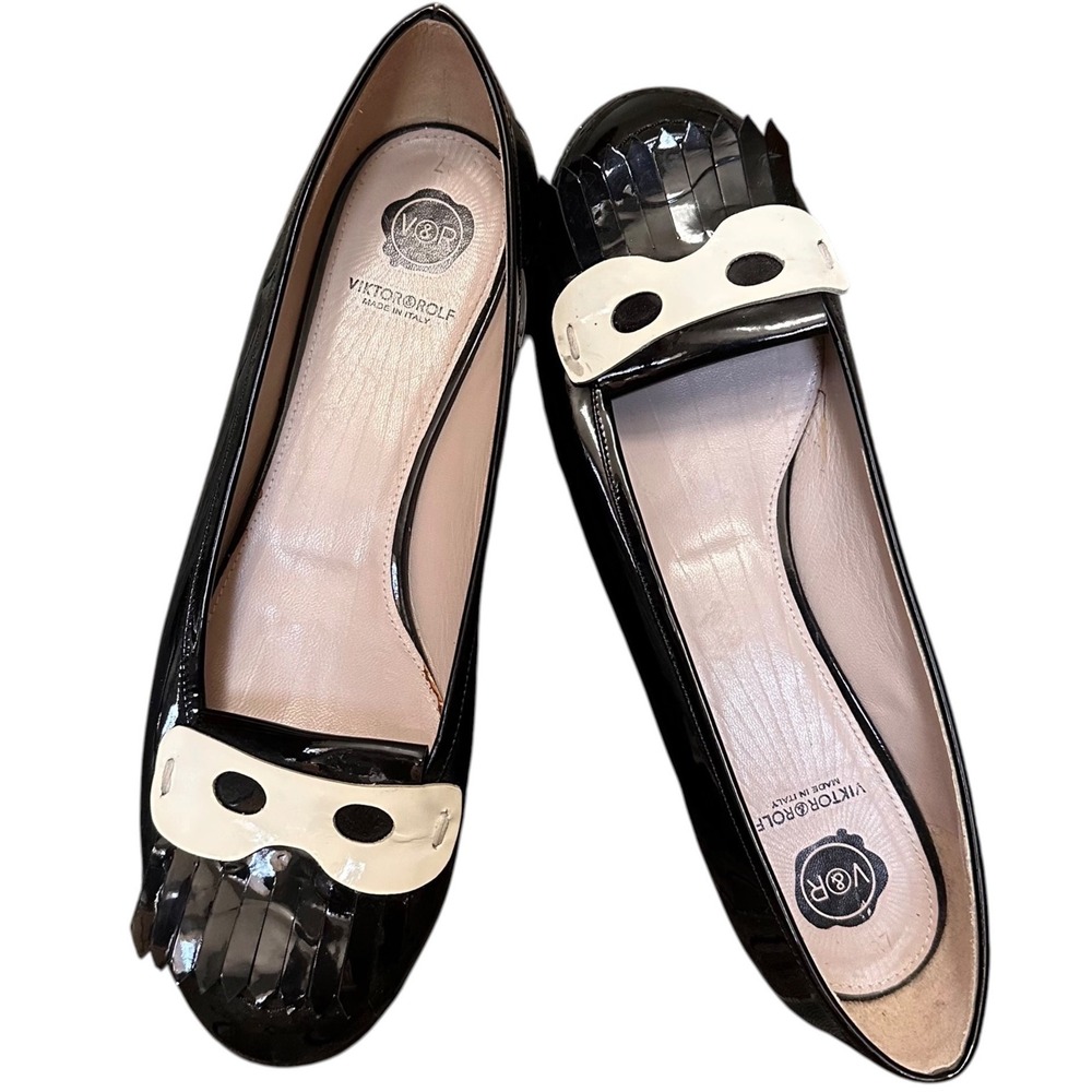 Viktor & Rolf Loafers Artistic Womens 37 6.5 Mask Luxury Patent Leather Italian